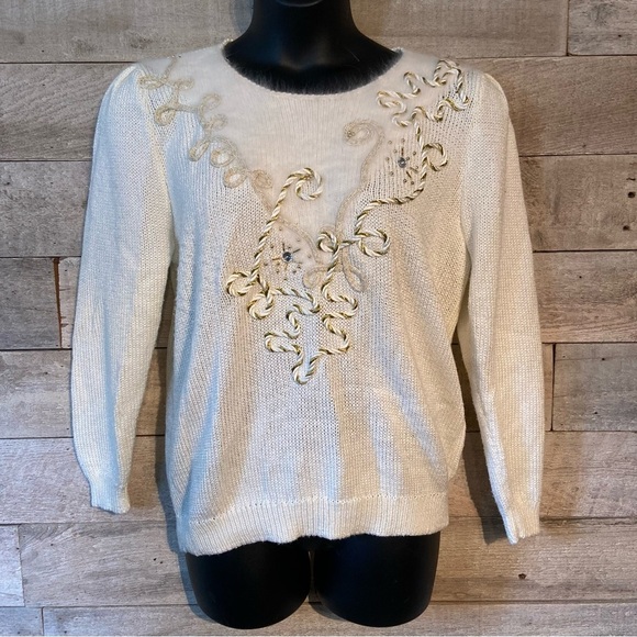 Vintage‎ Franco Valeri women’s white embellished sweater in size  x-large - Picture 1 of 8